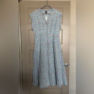 NWT Pleated Denim Maxi Dress by Gap Floral Size L